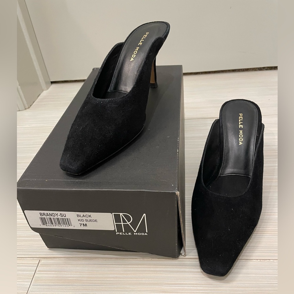 Pelle Moda Black Suede Brandy Mule Heels